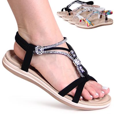 topschuhe24 2777 Damen Riemchen Sandalen mit Glitzer