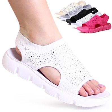 topschuhe24 2804 Damen Sportliche Riemchen Glitzer Sandalen