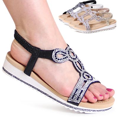 topschuhe24 2818 Damen Riemchen Sandalen mit Glitzer