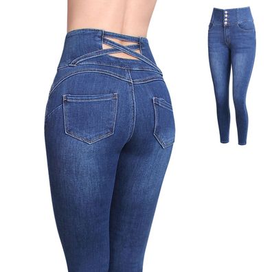 topschuhe24 2917 Damen Skinny Jeans Taillen Hose Cut Out