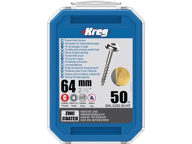 Kreg Pocket-Hole Schrauben 64 mm, Verzinkt, Maxi-Loc, Grobgewinde