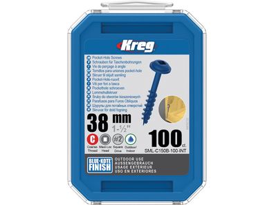 Kreg Pocket-Hole Schrauben 38 mm, Blue-Kote, Maxi-Loc, Grobgewinde