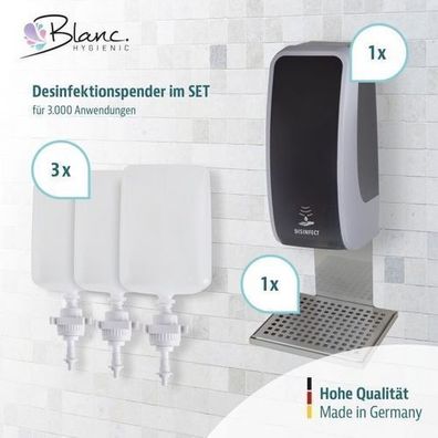 SET: Desinfektionsspender SENSOR Blanc Cosmos versch. Farben + Tischständer weiß + 3x