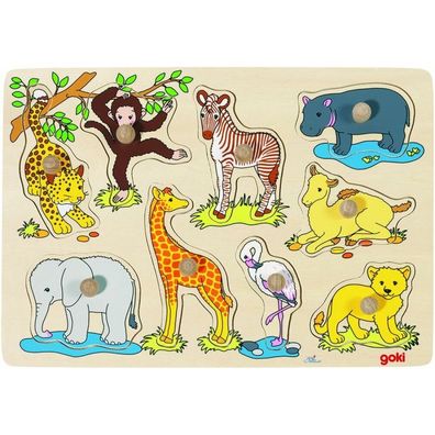 Goki Holzblasenpuzzle Wildtiere, 9dlg