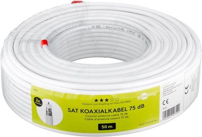 goobay 75 dB SAT Koaxialkabel, 2x geschirmt, weiß 50 m