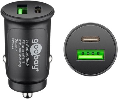 goobay Dual-USB Auto Schnellladegerät USB-C PD schwarz (1er Softpack)