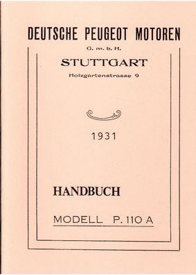 Handbuch Peugeot Modell P. 110 A , 200 ccm SV-Motor, Bedienungsanleitung, Motorrad