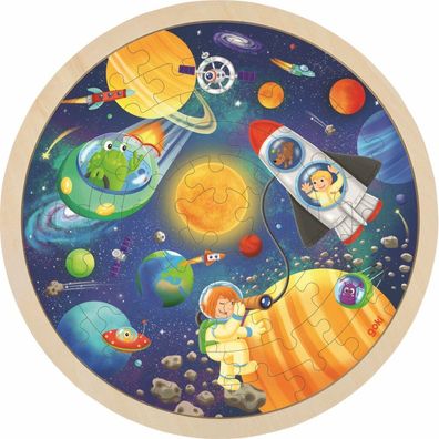 GOKI Rundes Holzpuzzle Universum 57 Teile