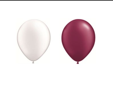 SET 50 Luftballons perl weiß und perl burgund, Ballonverschlüsse, Aufblasventil