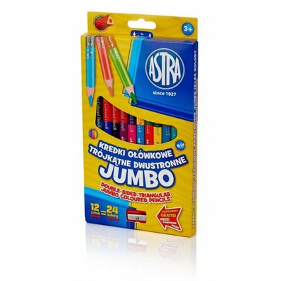 ASTRA Dreieckige doppelseitige Buntstifte JUMBO 12 Stück, 24 Farben