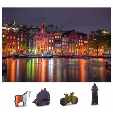 WOODEN CITY Holzpuzzle Nacht Amsterdam 2in1, 75 Teile ECO