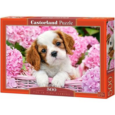 Castorland Puzzle Welpe in rosa Blumen 500 Teile