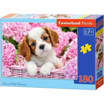 Castorland Puzzle Welpe in rosa Blumen 180 Teile