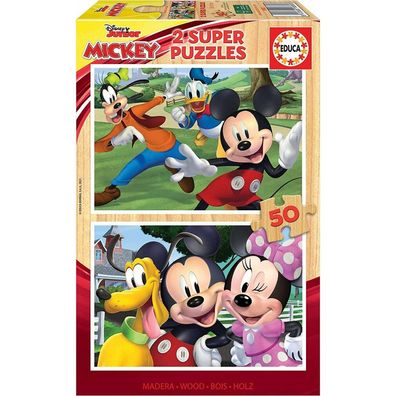 EDUCA Holzpuzzle Mickey und Freunde 2x50 Teile