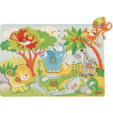 GOKI Holzpuzzle mit Geräuschen Tiere aus dem Zoo