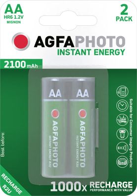 Agfaphoto Akku NiMH Instant Energy Mignon AA HR06 1.2V 2100 mAh (2er Blister)