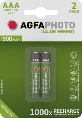 Agfaphoto Akku NiMH Value Energy Micro AAA HR03 1.2V 900 mAh (2er Blister)