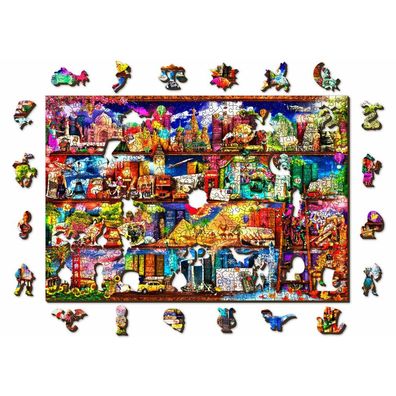 WOODEN CITY Holzpuzzle Reise Bücherregal 2in1, 505 Teile ECO