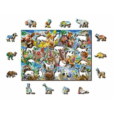 WOODEN CITY Holzpuzzle Tierische Postkarten 2in1, 505 Teile EKO