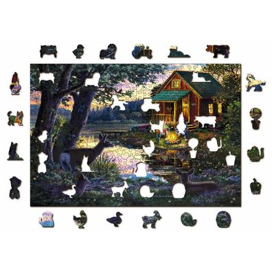 WOODEN CITY Holzpuzzle Abend im Seehaus 2in1, 505 Teile ECO