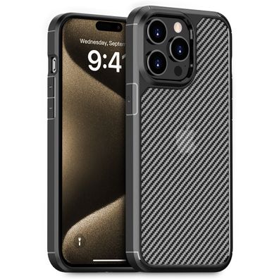 doupi Hybrid Case iPhone 15 Pro Max 6,7" Schutz Hülle Cover Schwarz Carbon Fiber Look