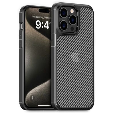 doupi Hybrid Case iPhone 15 Pro 6,1 Zoll Schutz Hülle Cover Schwarz Carbon Fiber Look