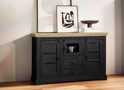 Sideboard 130x85cm 'Mumbai' Mango natur & schwarz