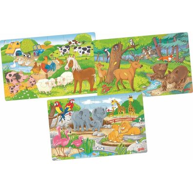 GOKI Holzpuzzle Tiere 3x24 Teile