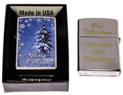 Zippo Feuerzeug Merry Christmas Chrome Satin mit Gravur