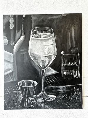 Modernes Schwarz Weiss Gemälde Motiv Cocktail 120x100cm Akryl auf Leinwand