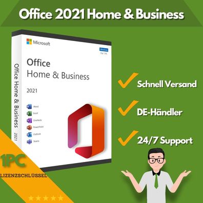 Microsoft Office 2021 Home & Business | 1 Aktivierung | 24/7 Support | 1 PC