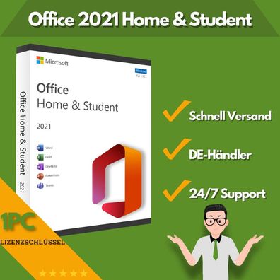 Microsoft Office 2021 Home & Student | 1 Aktivierung | 24/7 Support | 1 PC