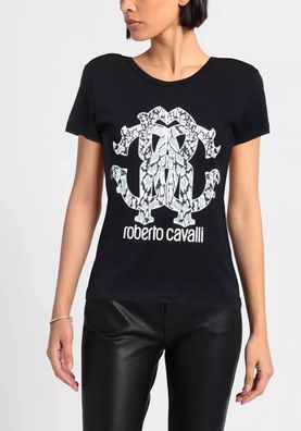 Roberto Cavalli RC Lynx-Print Monogram Cotton T-Shirt Top Lounge Iconic Shirt