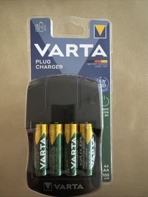 Varta Plug Lader (NiMH Micro AAA, Mignon AA) Rundzellen-Ladegerät mit 4 Akkus