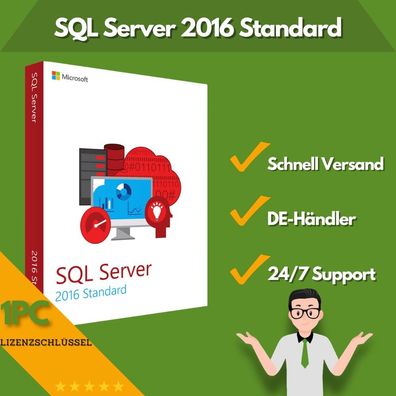 Microsoft SQL Server 2016 Standard | 1 Aktivierung | 24/7 Support | 1 PC