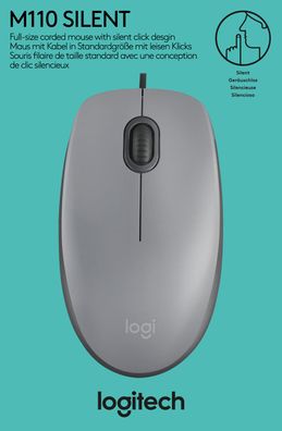 Logitech M110 USB Maus 1000 dpi grau