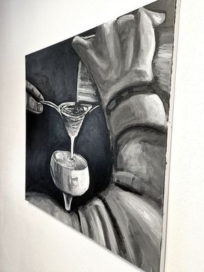 Modernes Schwarz Weiss Gemälde Motiv DRINK 100x100cm Akryl auf Leinwand