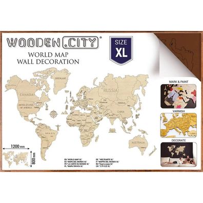 WOODEN CITY Weltkarte aus Holz Grö&#223; XL &#40;120x80cm&#41; braun