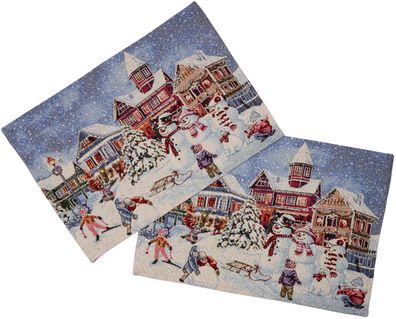 2er Set Platzdeckchen Weihnachten Schneemann Glitzer Gobelin Tischset Platzset