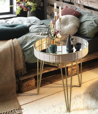 Beistelltisch Couchtisch grau-bronze Metall Spiegelglas