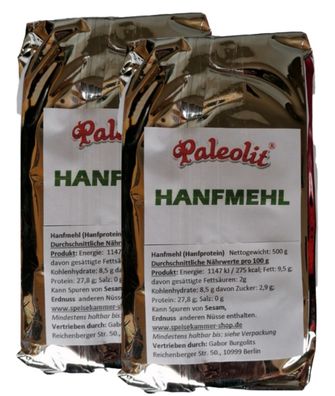 2 x 500g Hanfmehl Hanfprotein Hanfpulver Vegan Glutenfrei Lebensmittel