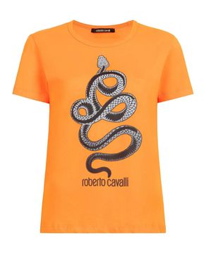 Roberto Cavalli Snake Print Monogram Cotton T-Shirt Top Lounge Iconic Shirt XS