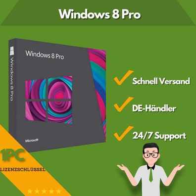 Microsoft Windows 8 Pro | 1PC | 24/7 Support | 32/64-Bit | Lizenzpate