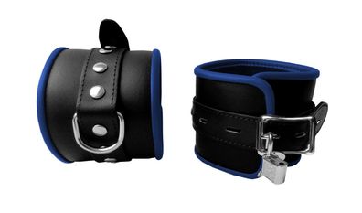 Leder extra breite Bondage Fußfesseln blau