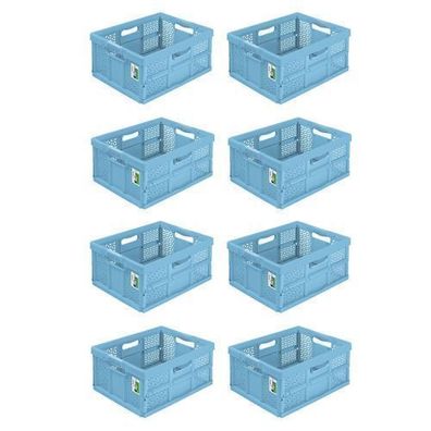 8x Stabile Profi Klappbox 32L PAFEN Einkaufskiste klappbar mit Soft-Griffe Blau