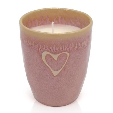 Mea Living Stoneware Kerze im Becher HERZ, rosa, STO-KER-005 1 St