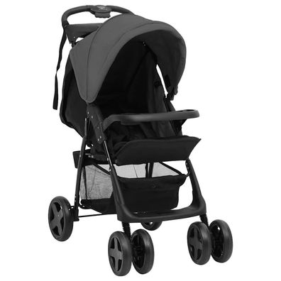 vidaXL 2-in-1 Kinderwagen Dunkelgrau und Schwarz Stahl