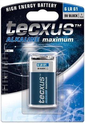 tecxus Alkaline maximum AlkaliMangan Batterie 6LR61/6LP3146 Block 9 V (1er Blister)