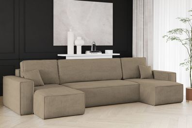 Ecksofa mit schlaffunktion und bettkasten, Sofa U-form BEST Dicker Cord Dunkelbeige