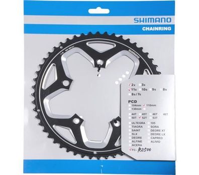 Shimano Kettenblätter FC-RS500, 52 Zähne, 110 mm, Schwarz, Aluminium Y-1PR98060